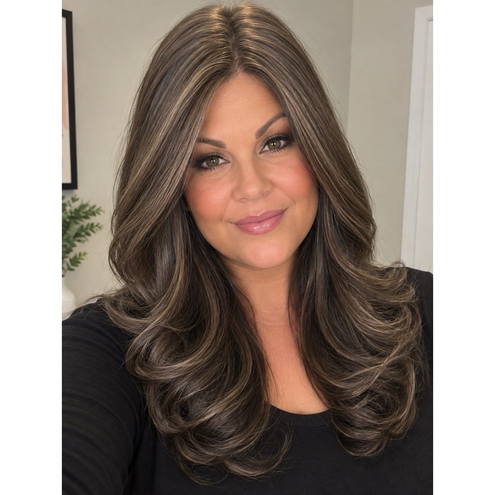 Medium Length Brown Wavy Hair Wigs for Women Silky NWT Hairpiece Front Part